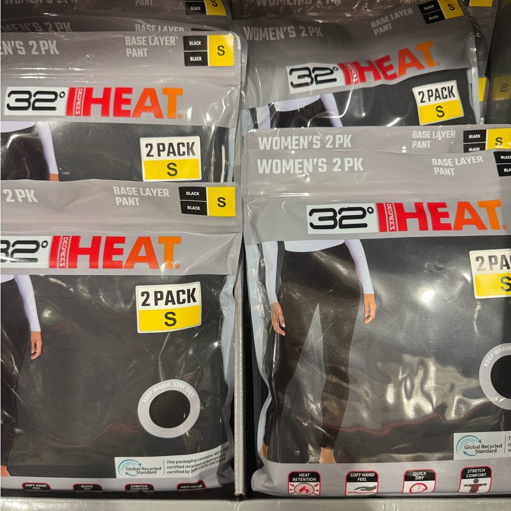 New 32 Degrees Heat Women's Base Layer Pant Long Johns 2Pk Black S Small T18